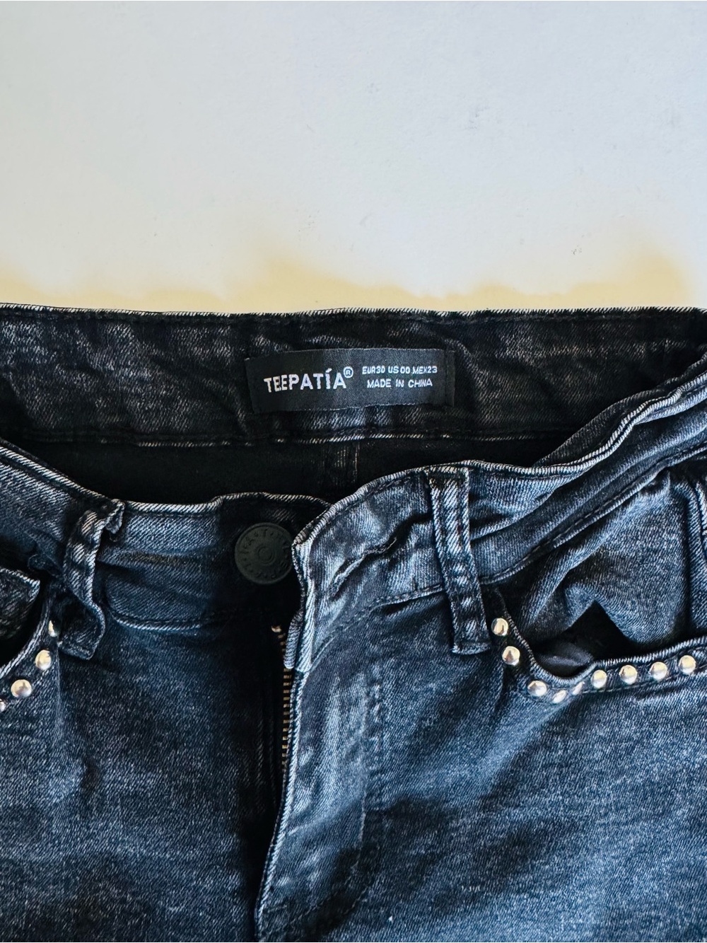 Stud-Trim Dark Blue Wide Leg Jeans - Women's - Picture 4 of 4